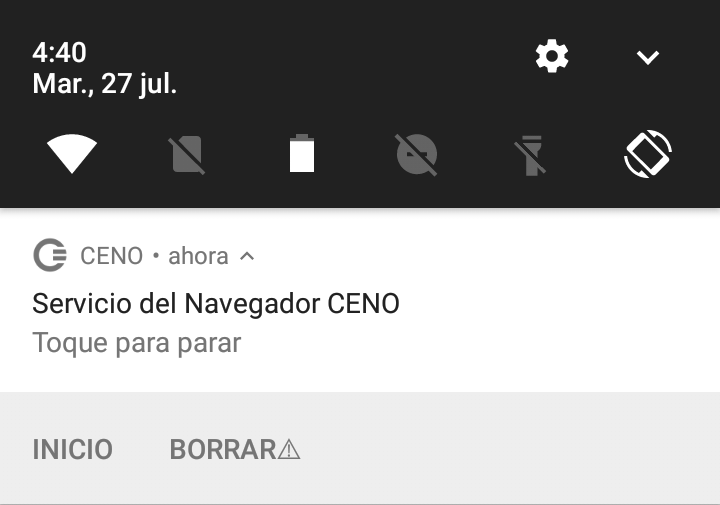 Figura: Pulsar sobre la notificación para detener el servicio Ceno